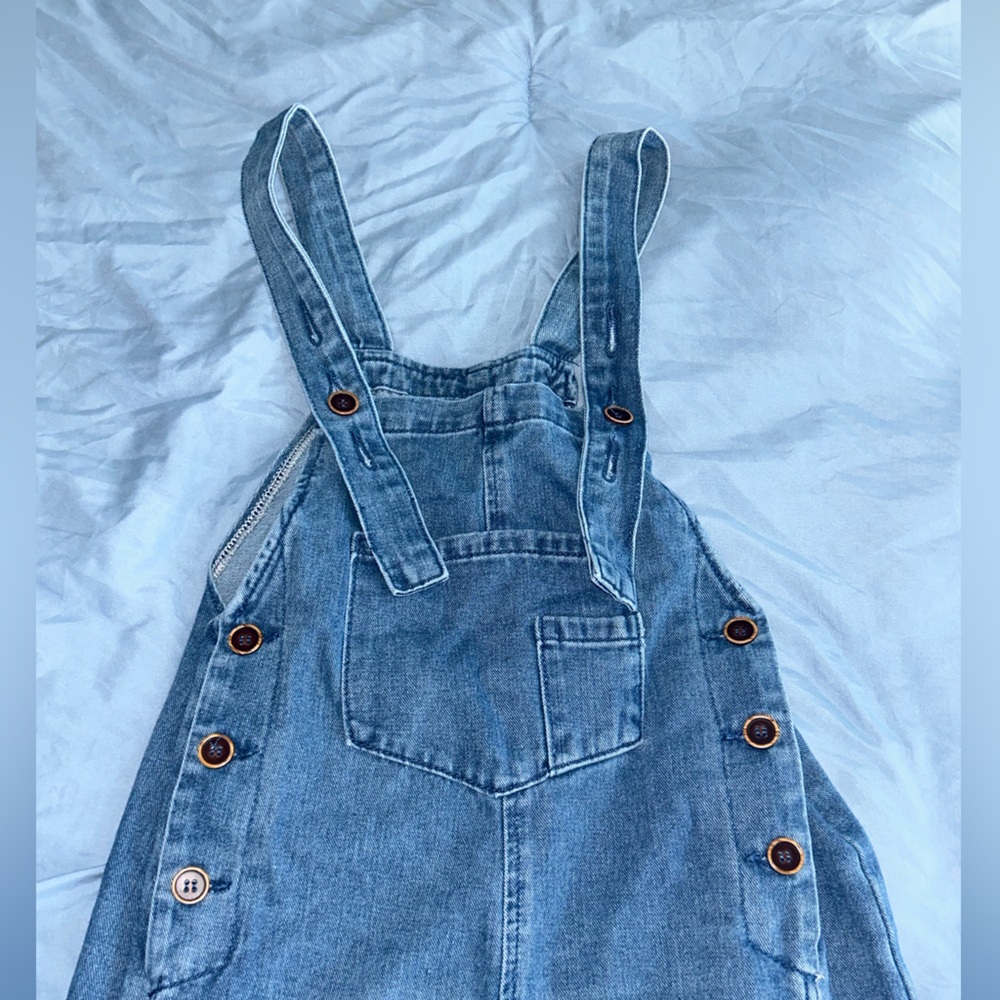 Denim Overalls with Button Accents